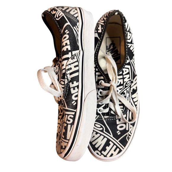 Vans Shoes - Vans Authentic Black White "Off the Wall" Logo Print Sneakers‎ Womens 6 Mens 4.5